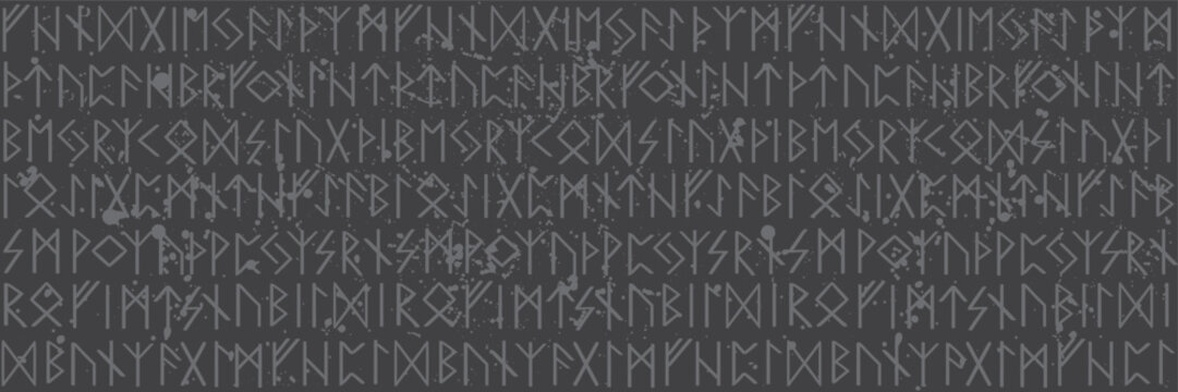 Fototapeta Seamless pattern with elder runes. Futhark Viking Gothic Folk Art. Dark runic repeating background. Ancient pagan symbols of the Norse people.