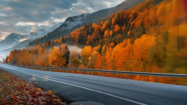 Truck Driving on Scenic Autumn Road.  intercity transport or cargo truck. travelling for transport and logistics purposes