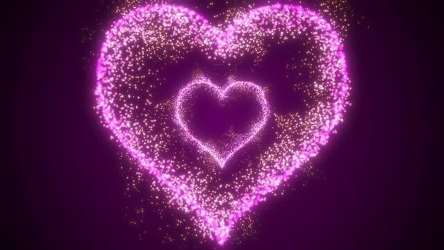 Neon animated pink hearts. Romantic background