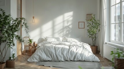 Home mockup, cozy Scandinavian bedroom interior