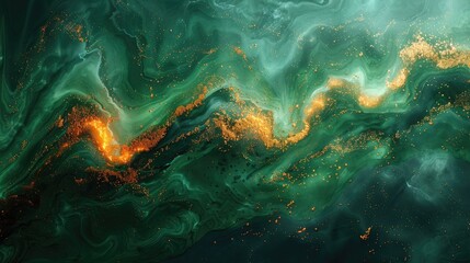 Abstract green waves with golden light