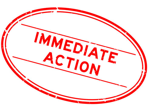 Grunge red immediate action word oval rubber seal stamp on white background