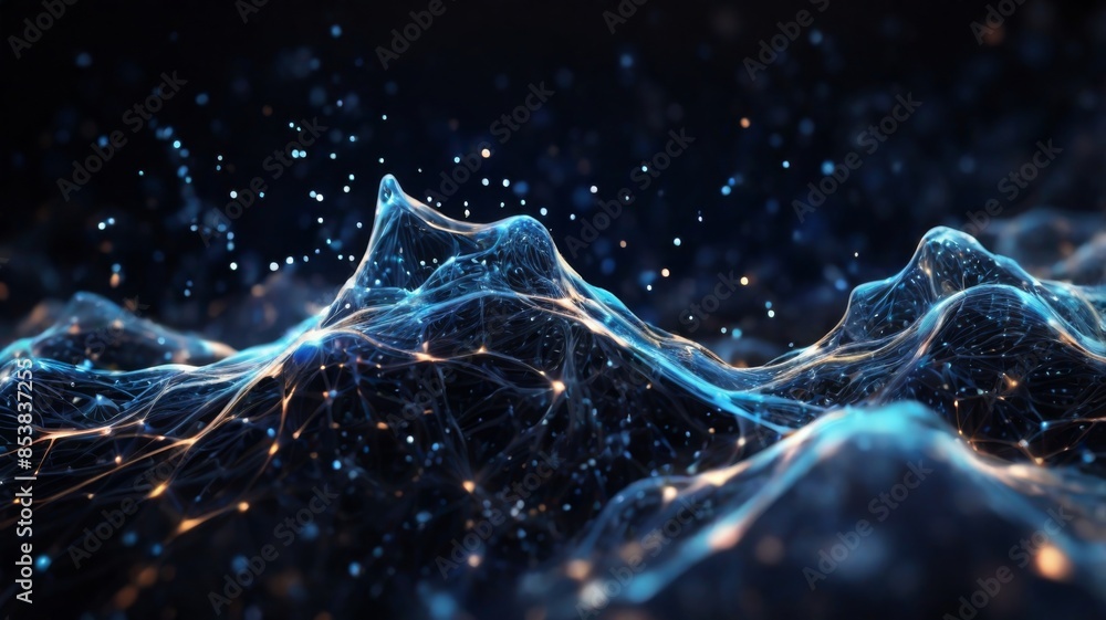Aufkleber abstract background featuring clusters of glowing particles representing data packets moving through a network