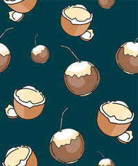 Color vector background, seamless pattern, coconut, tropical cocktail