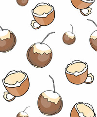 Color vector background, seamless pattern, coconut, tropical cocktail