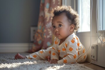 Fototapeta premium Infant lying near window.