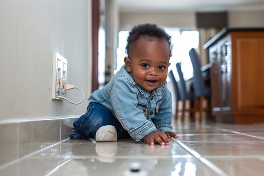 Infant crawling indoors