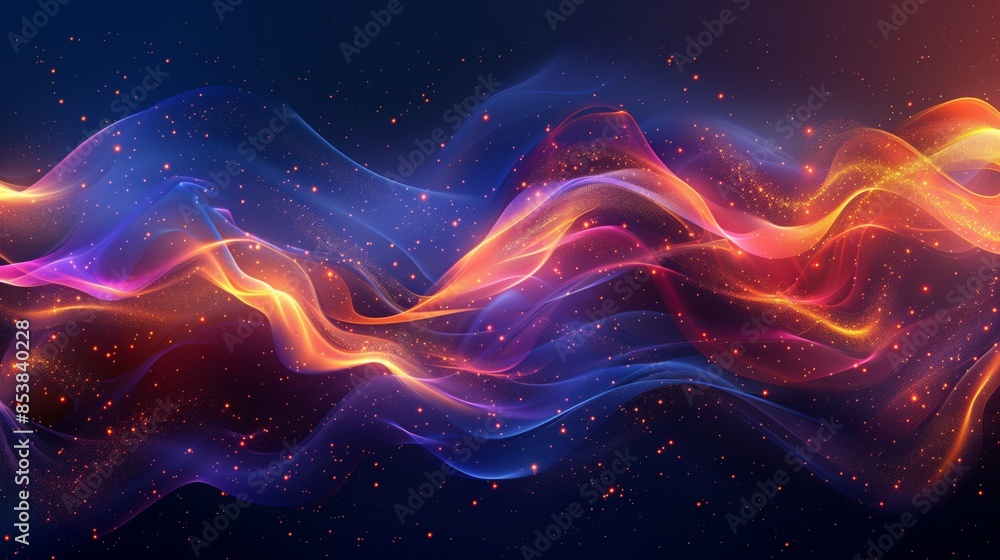 Poster abstract colorful background with glowing waves and stars, vector illustration design template for p