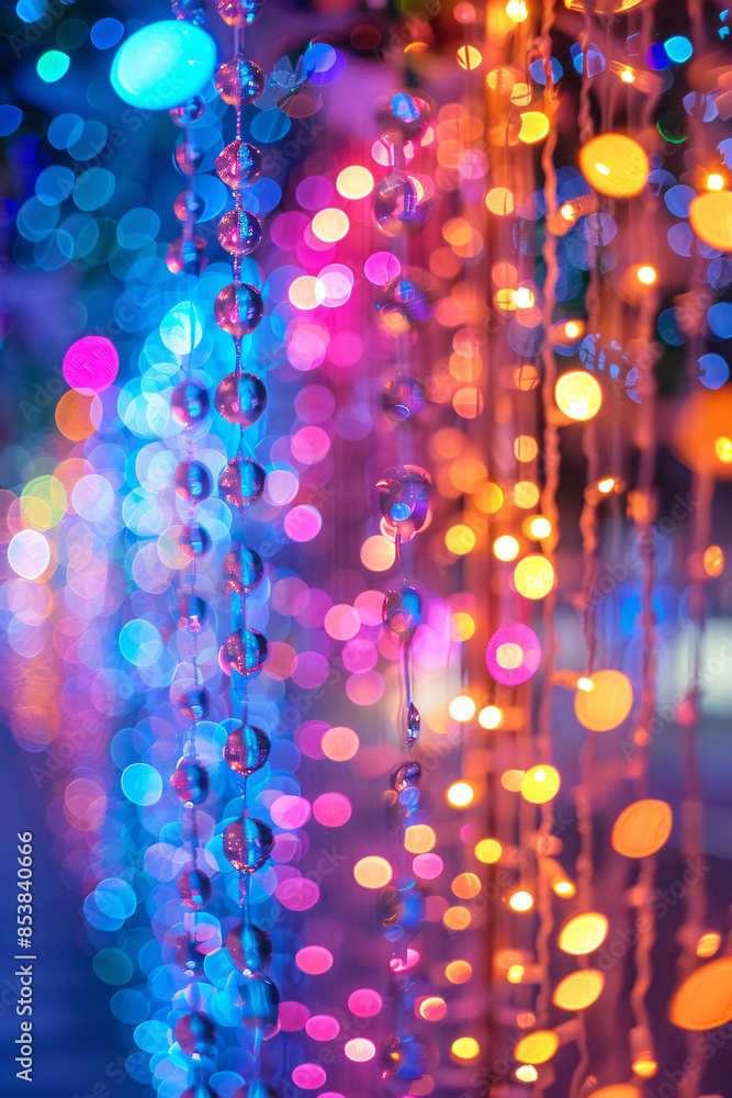Poster hanging string lights in various colors creating a festive and vibrant atmosphere