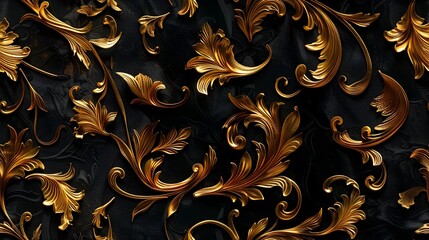 Exquisite Golden Floral Swirls Forming Intricate Ornate Pattern on Dark Background