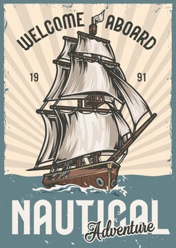 Nautical adventure colorful vintage flyer
