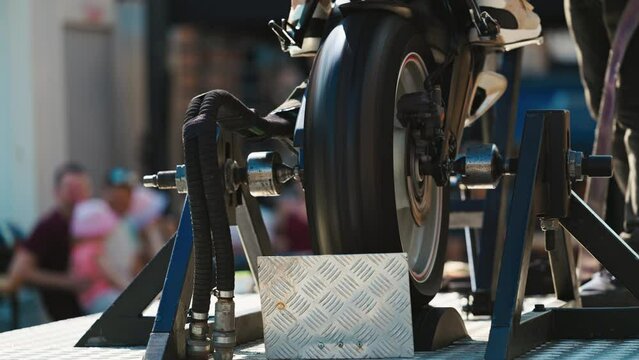 Slow Motion High Speed Motorcycle Tire Testing on Dynamometer ensures precision for engine speed evaluation