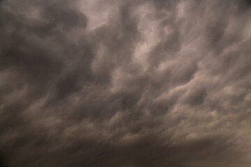 Obraz premium Gray storm clouds covering the sky, dramatic sky in gray tones, rain front