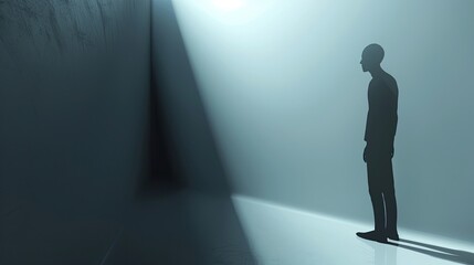 Obraz premium Silhouette of a person standing in a spotlight, evoking a sense of solitude and contemplation