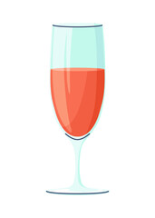 Glass for wine or champagne. Alcohol drink. Vector cartoon element for bar or restaurant menu design