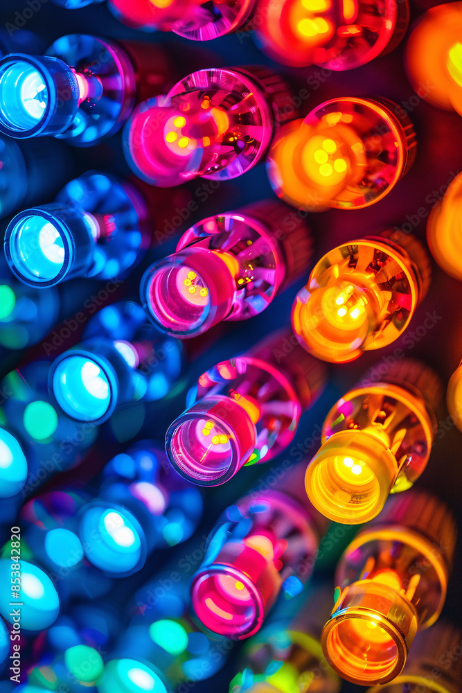 Poster a close-up view of colorful led lights glowing brightly in a pattern