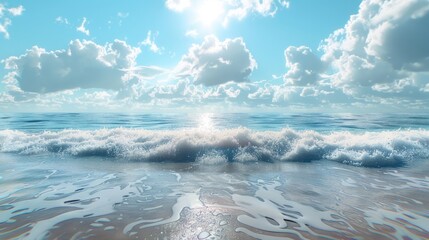 Serene ocean waves under a bright and sunny sky, depicting a perfect summer day