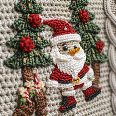 Fototapeta premium Christmas themed crochet craft knit design, macro, close up