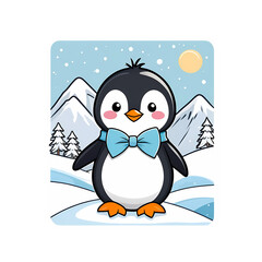 Fototapeta premium Penguin with snow and ice mountains on the background.