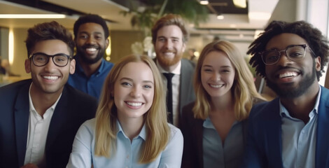 Diverse business team, A team of people from different cultures in an office having fun taking a group photo. Fun work environment. Happy people at work