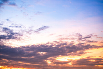 Beautiful , luxury soft gradient orange gold clouds and sunlight on the blue sky perfect for the background, take in everning,Twilight, Large size, high definition landscape photo