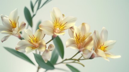 Obraz premium Close-up of cream-colored flowers with yellow and red centers.