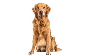 Golden Retriever sitting gracefully with a neutral transparent background. Perfect for pet-related content and advertisements.