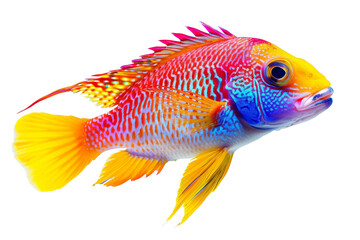 Vibrant, colorful fish with intricate patterns and vivid hues, perfect for aquatic life enthusiasts and marine-themed designs. © Rattanathip