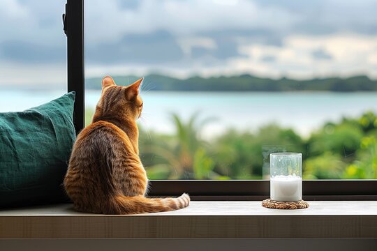 Cute fluffy cat is sitting professional photography