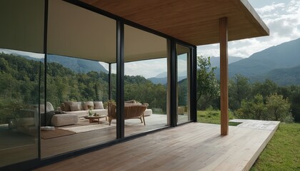 house in nature, eco villa hotel modern exterior design in the mountains