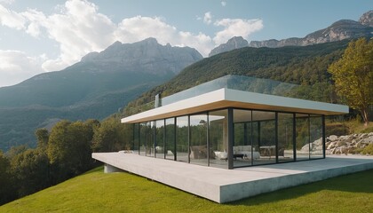 house in nature, eco villa hotel modern exterior design in the mountains