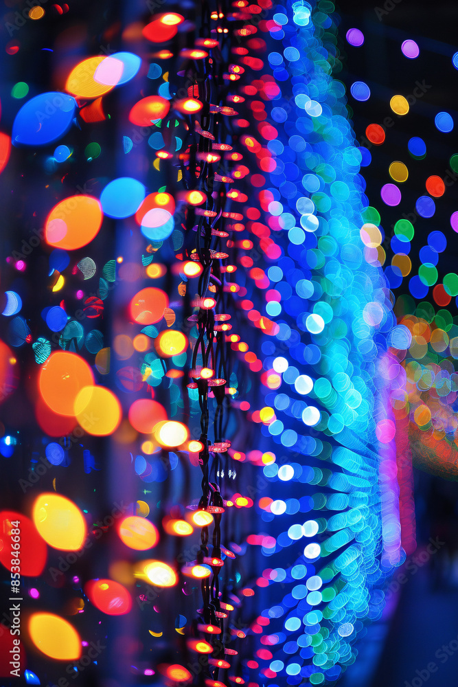 Poster vibrant bokeh lights in various colors creating a festive and magical atmosphere