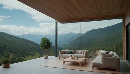 house in nature, eco villa hotel modern exterior design in the mountains