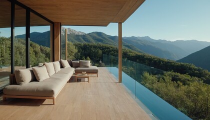 Stylish new country house in nature eco villa hotel modern exterior design in the mountains
