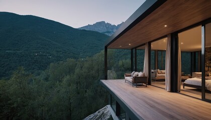 Stylish new country house in nature eco villa hotel modern exterior design in the mountains
