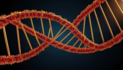 A close up of a 3D render dna strands helix molecule experiment illustration against