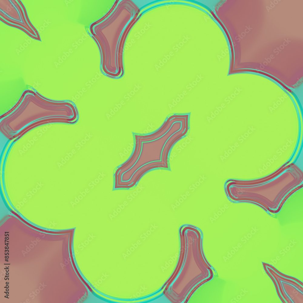 Poster Digital illustration in an abstract style with bright green organic shapes that seem to merge. 3d rendering