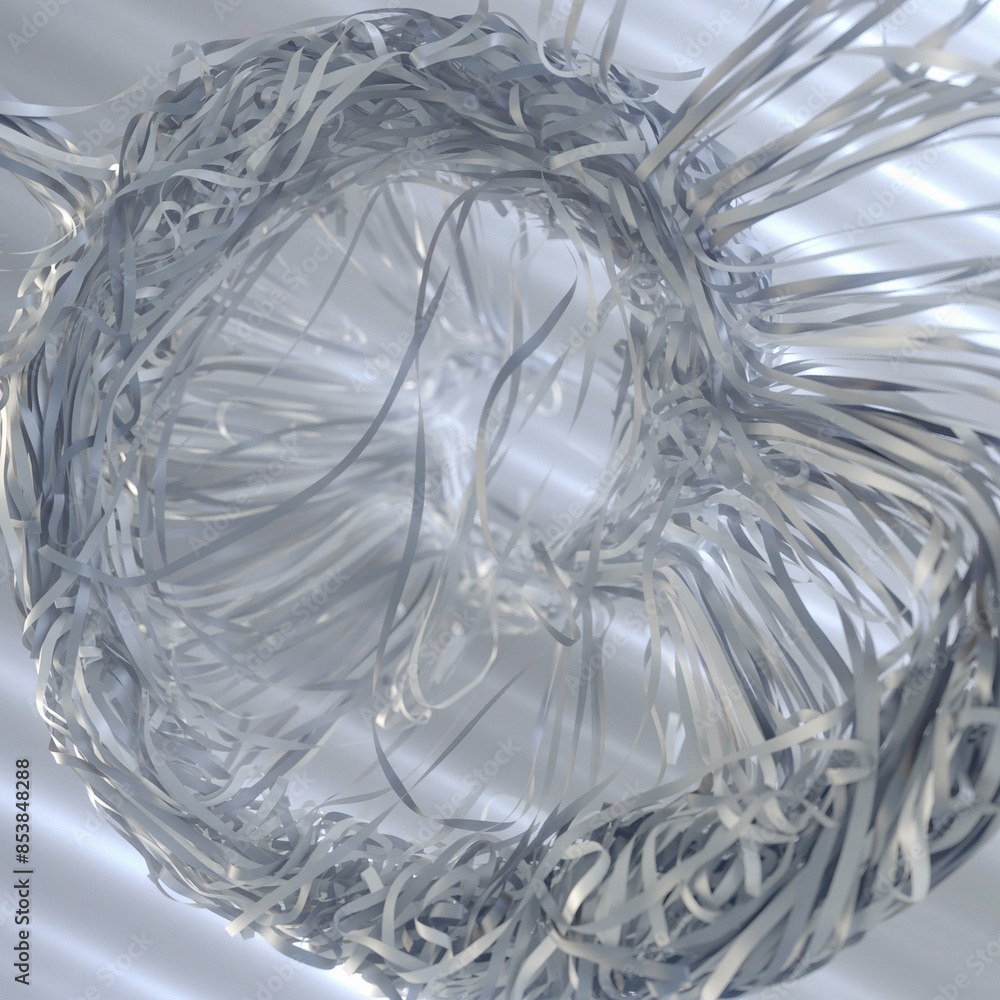 Aufkleber Three-dimensional strips of fabric intertwine and twirl in a swirl. 3d rendering digital illustration