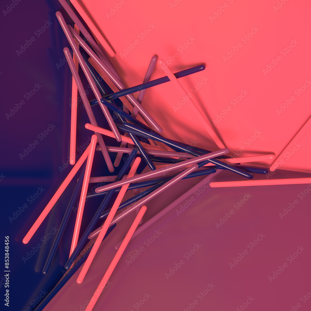 Poster Abstract 3d rendering illustration of chaotically scattered multicolored sticks