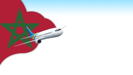3d illustration plane with Morocco flag background for business and travel design