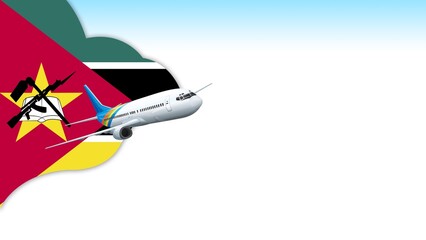 3d illustration plane with Mozambique flag background for business and travel design