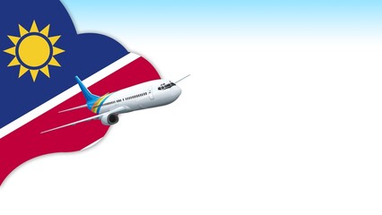 3d illustration plane with Namibia flag background for business and travel design