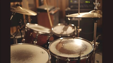 Obraz premium Drum Set in a Recording Studio Awaiting the Perfect Beat for Musical Rhythms and Melodies