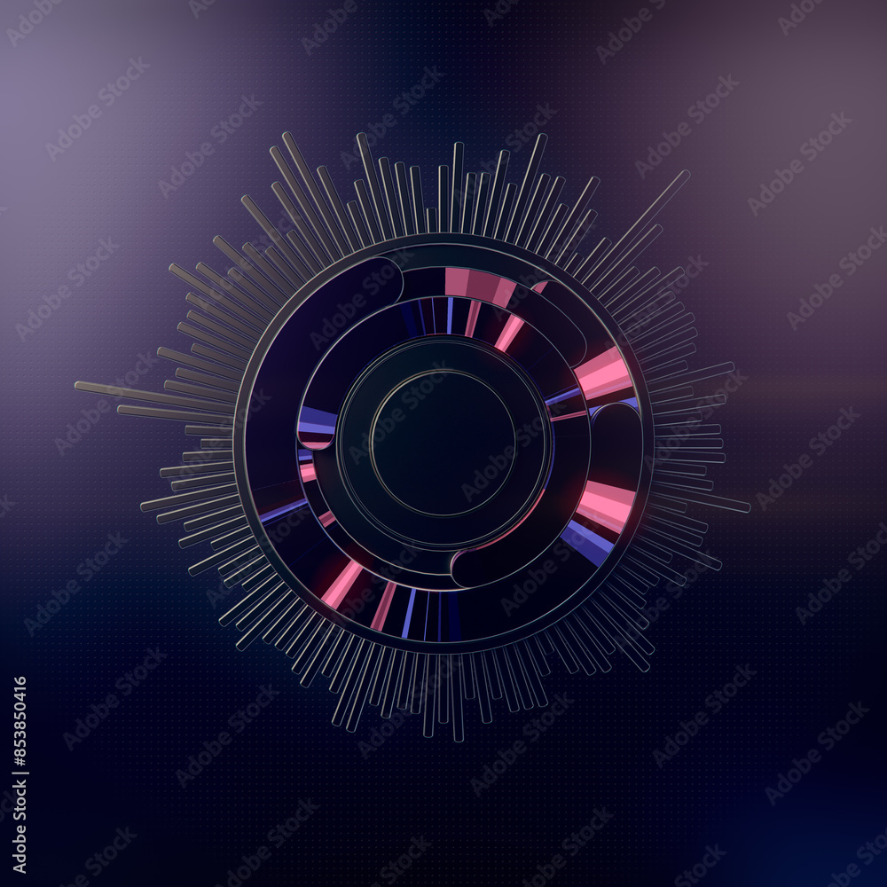 Aufkleber Abstract digital illustration of a modern graphic user interface design with glowing neon stripes. 3d rendering