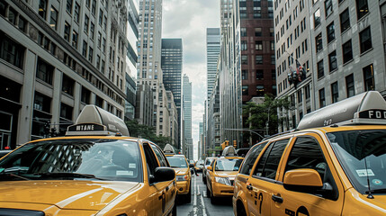 Taxi cab in a bustling city.