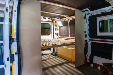 DIY Camper Jumper van conversion. Building the bed frame inside a camper van. building bed inside...