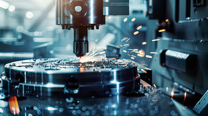 Detailed portrayal: Industrial metalworking cutting process milling cutter in action realistic machinery .