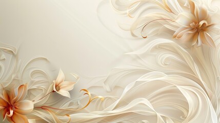 Elegant floral design with delicate flowers and swirling vines on a soft cream background. Perfect for wedding invitations, cards, or other special occasions.