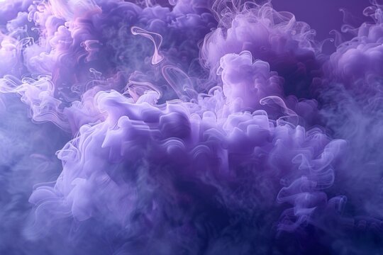 Purple smoke swirls in the air on a purple background