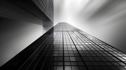 Monochrome Cityscape With Converging Architectural Lines and Geometric Patterns in Urban Skyscraper